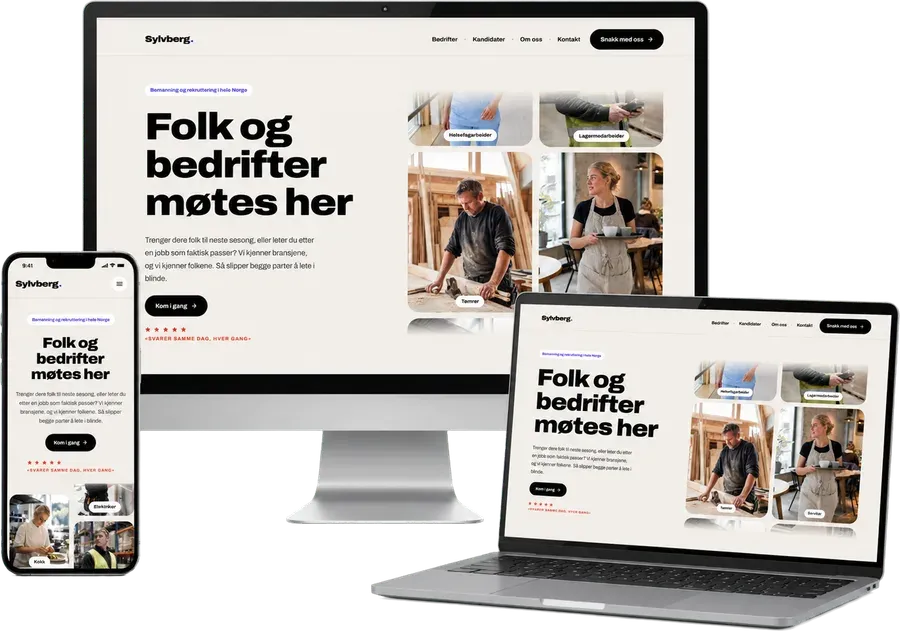 Sylvberg-malen fra Klarvis portefølje vist på skjerm, laptop og mobil