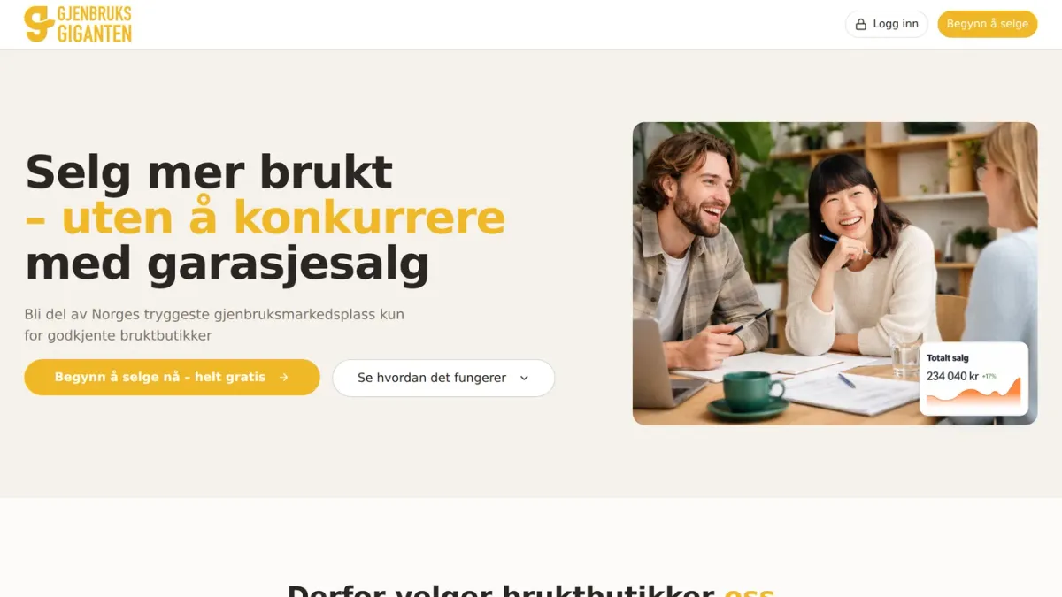 Salgssiden til Gjenbruksgiganten