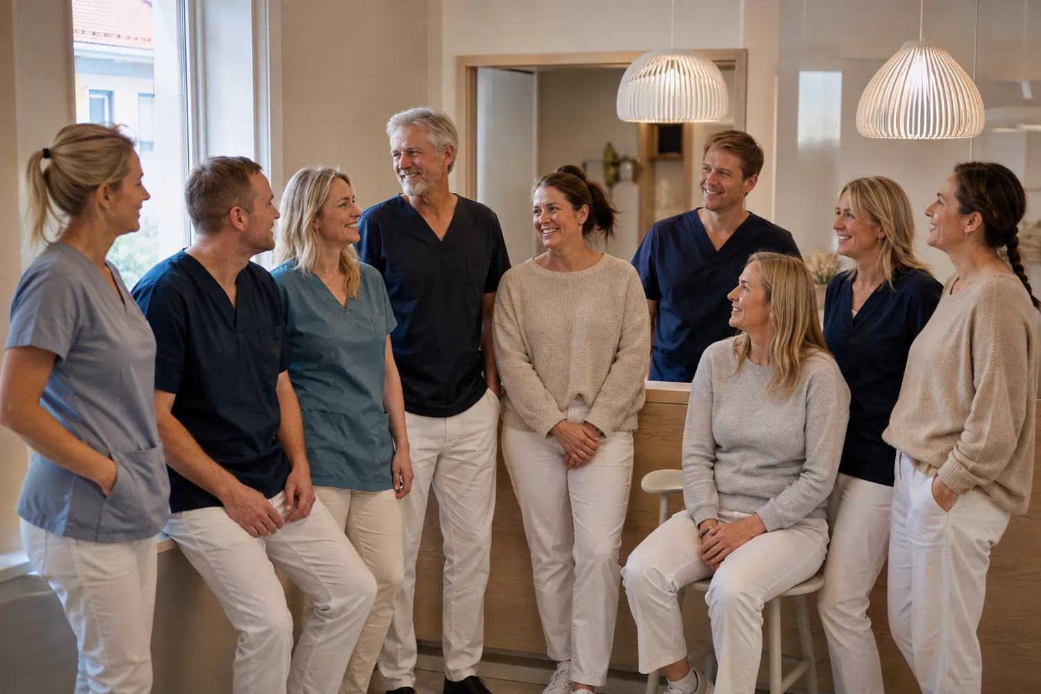 Terapeutene i klinikken samlet i resepsjonen