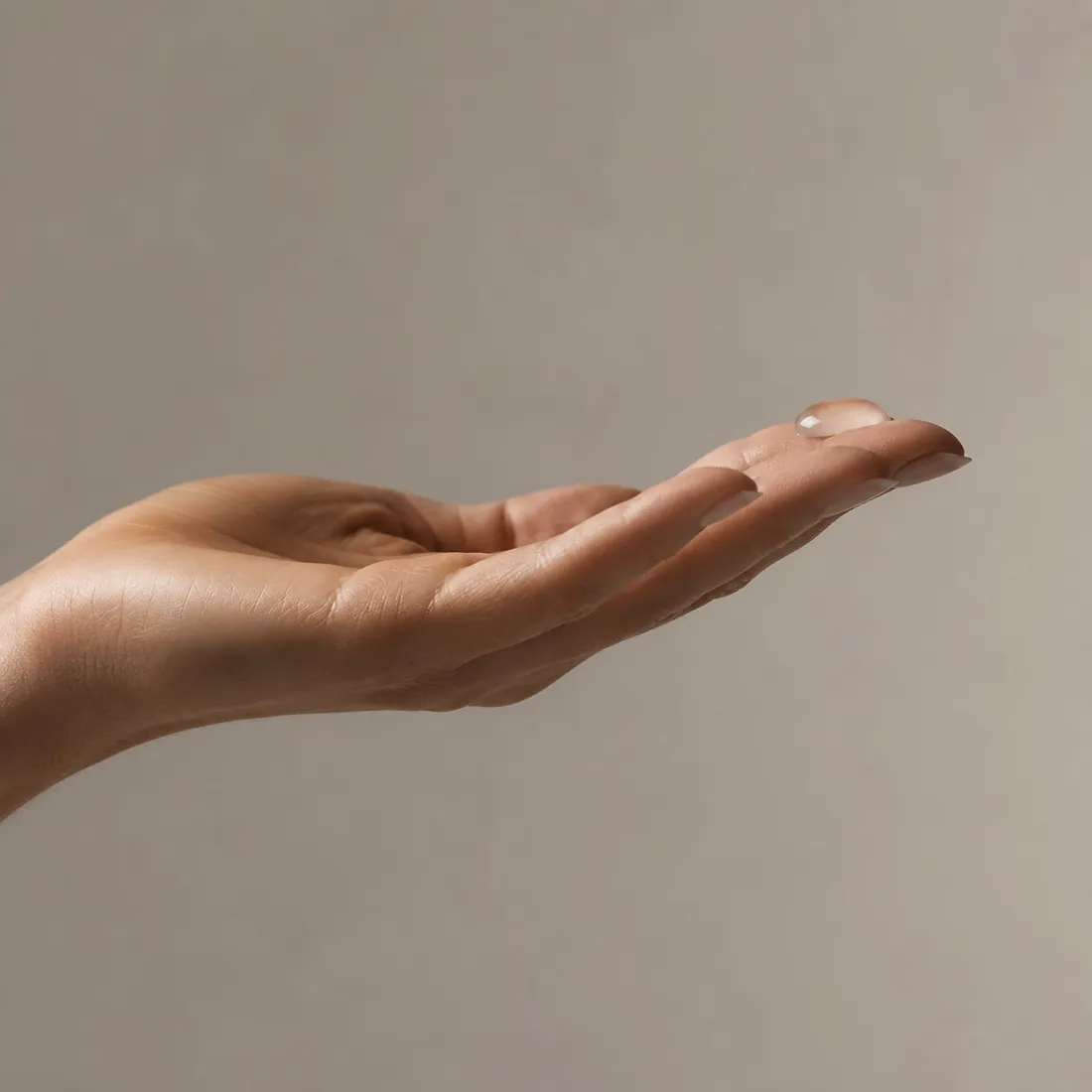 Åpen hånd med en dråpe serum
