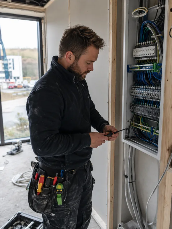 Elektriker foran et sikringsskap
